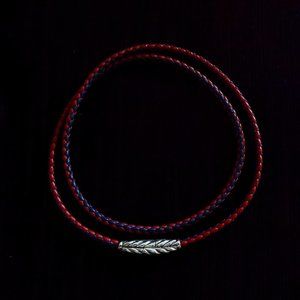 David Yurman Red/Blue Chevron Triple Wrap Leather Bracelet (Necklace)